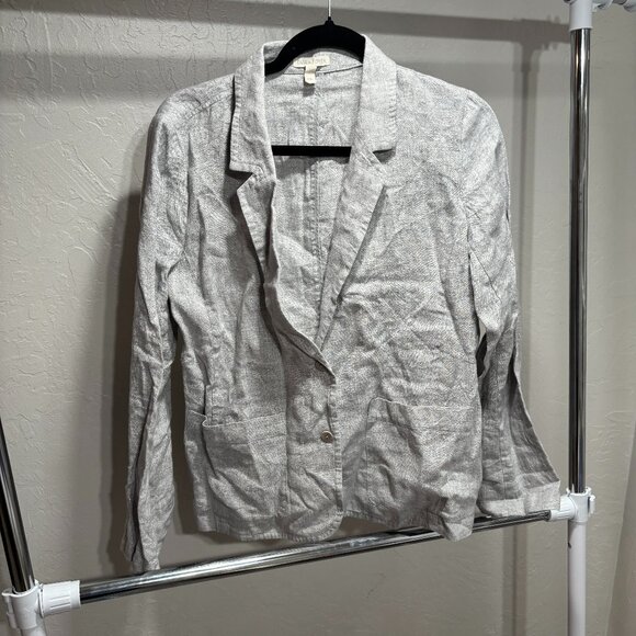 Eileen Fisher Blazer Light Gray Linen glitter Button Casual – Women’s M NWOT - Picture 3 of 12